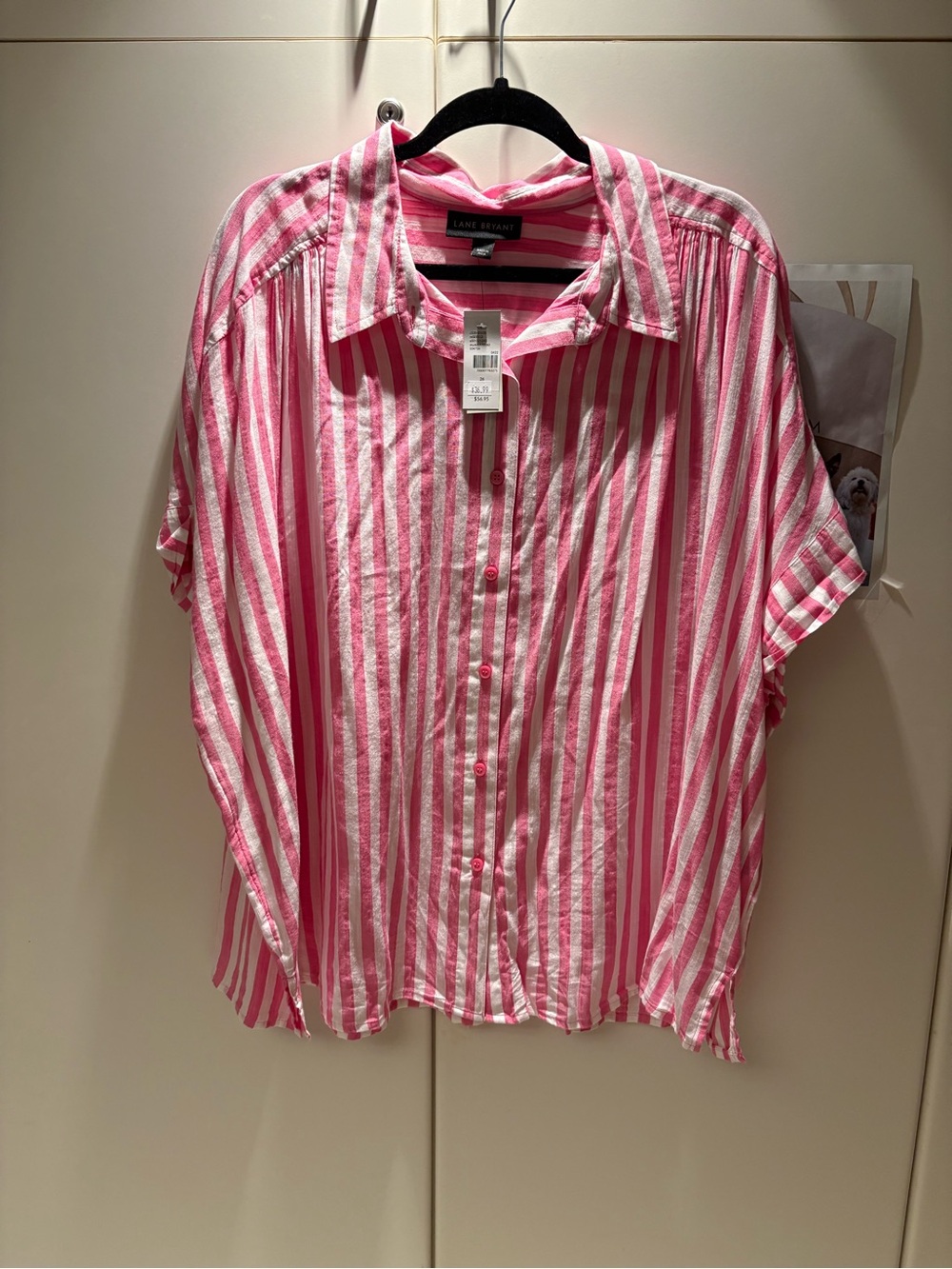 Lane Bryant Pink & White Vertical Stripe Button-Down Shirt